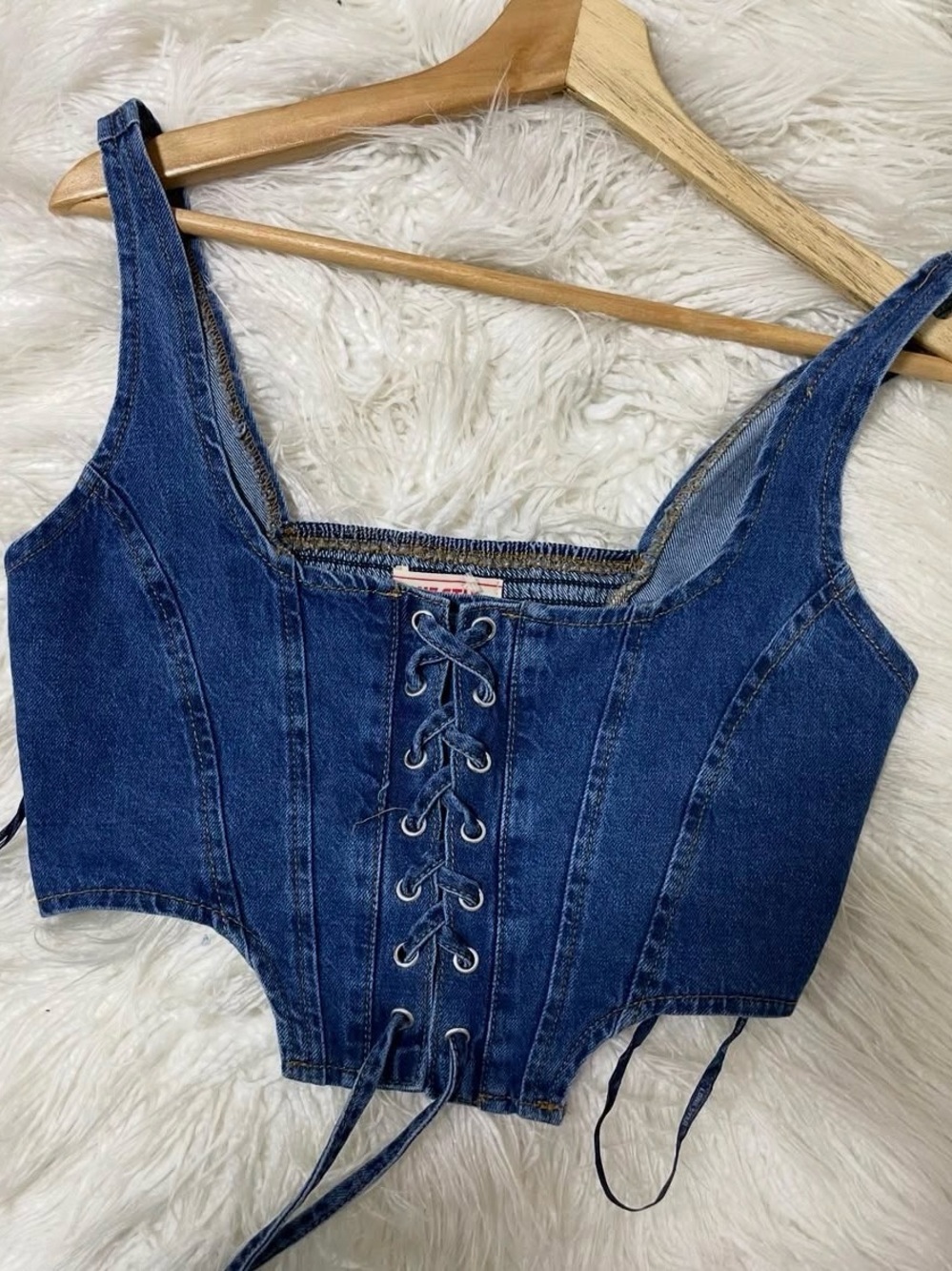 New Lone Star Denim Lace-Up Corset Tank Top - Blue - Picture 1 of 6